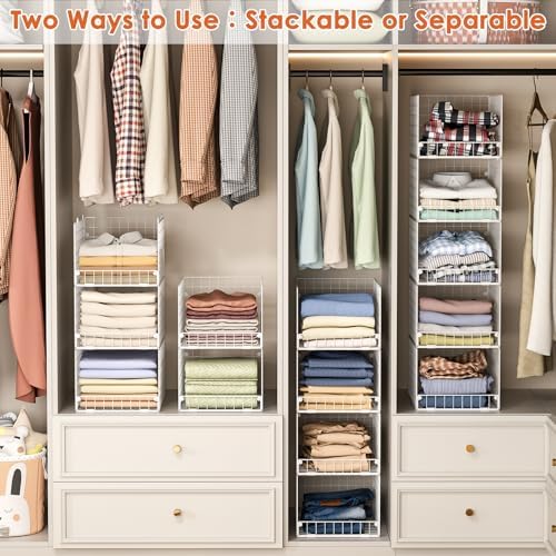 5-Tier Stackable Closet Storage Shelves, Closet Organizers and Storage Basket...