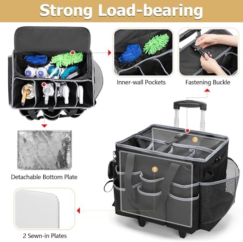 HODRANT Large Cleaning Caddy with Detachable Trolley & Shoulder Strap