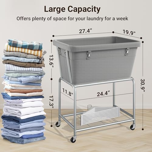 ELYKEN Rolling Laundry Hamper with Wheels, Removable Bag, Laundry Cart