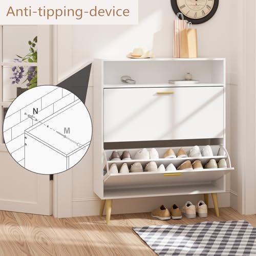 LYNSOM Entryway Shoe Cabinet Set of 2 with 2 Flip Drawers and Open Storage, W...