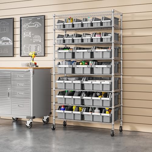 8-Tier NSF 24-Bin Steel Wire Shelving Rack, 36"W x 14.25"D x 63.5&q...