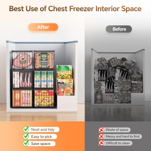 Freezer Organizer Bins, 6 Pack Enlarged Baskets for 5-9 Cu.FT Deep Freezer