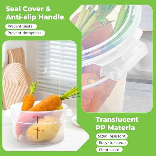 BIEAMA 4 Pack 2 Qt Round Food Storage Containers with Lids, Translucent PP