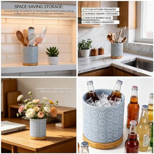 Kitchen utensil holder, 360 ° rotating large capacity ceramic utensil rack, 7...