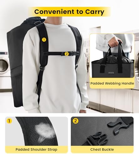 Vorspack Laundry Backpack with Shoulder Straps, Extra Large Hamper, Black