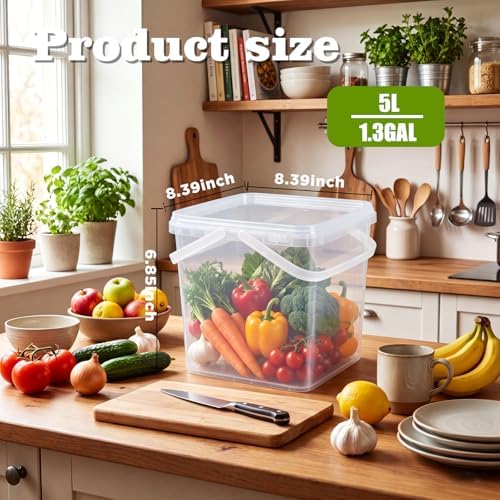 METAPACK 5 Pack 1.3 Gallon Clear Square Food Storage Buckets with Lids and Do...