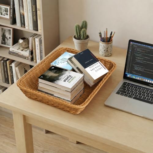 6 Pack 15.8 Inch Wicker Bread Baskets for Serving, Large Rectangle Woven Ratt...