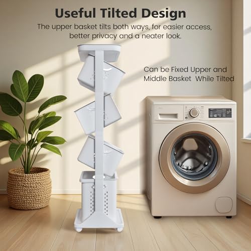 BAOKALER 4-Tier Laundry Hamper Sorter, Vertical Laundry Baskets with Wheel