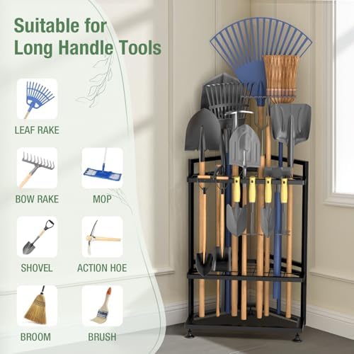 Garden Tool Organizer for Corner,Metal Yard Tool Organizer for Long-Handled T...