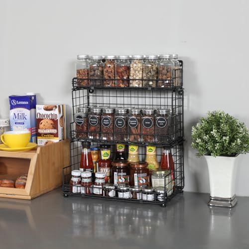 X-cosrack Stackable Wire Basket 3 Tier Countertop& Wall Mounted Metal Sto...