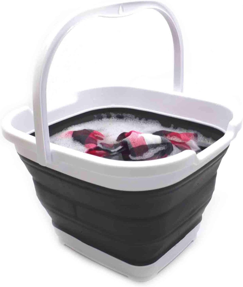 SAMMART 10L (2.64 Gallon) Collapsible Rectangular Handy Bucket (Black + Brigh...