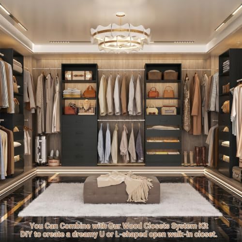 Aheaplus Closet System, 6-15Ft Custom Wood Closet Organizer with 8 Drawers
