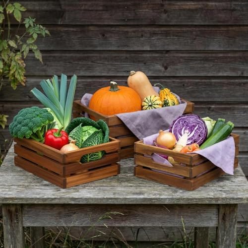 VICTORY RELAX Nesting Wood Storage Crates (Set of 3) - Natural Acacia Wood St...