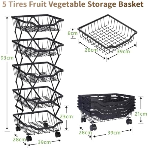 Fruit Vegetable Storage Basket 5 Tiers Stackable Metal Wire Fruit Basket Kitc...