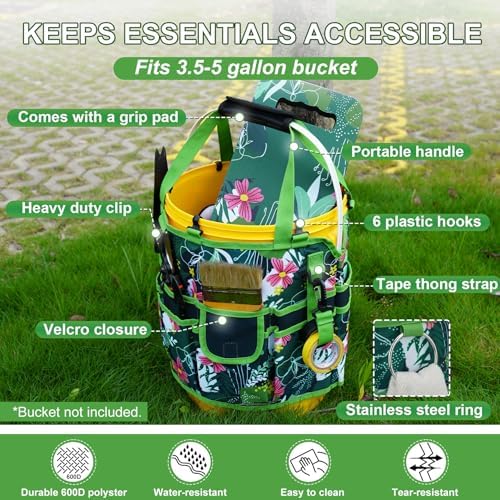 KUNN 5 Gallon Garden Bucket Tool Organizer & Kneeling Pad Set, Green