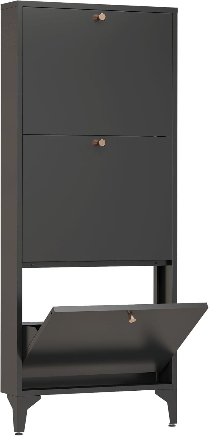 Shoe Storage Cabinet for Entryway with 3 Flip Drawers, Freestanding Shoe Orga...