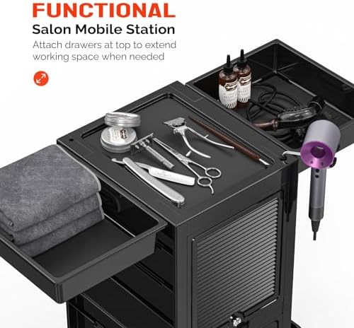 OmySalon Salon Trolley Cart, Hair Stylist Station with 2 Lockable Doors, Roll...