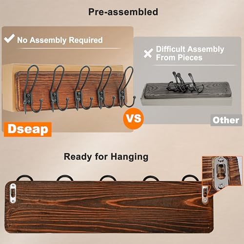 Dseap Coat Rack Wall Mounted - Heavy Duty Farmhouse Rustic Wall Coat Hanger w...