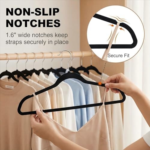 HOUSE DAY Black Plastic Hangers 60 Pack, Ultra-Thin Heavy Duty Non-Velvet