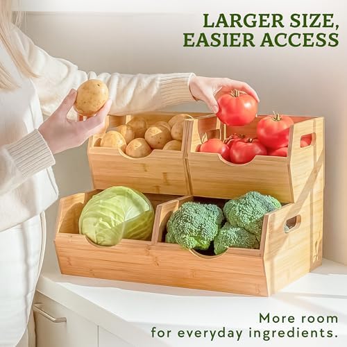 HOMESTEAD Extra Large Bamboo Pantry Storage Bins – 30% Larger, Stackable Pota...