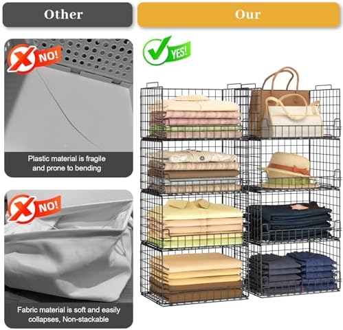 4-Tier Stackable Closet Organizers and Storage Basket - Foldable Closet Shelf...