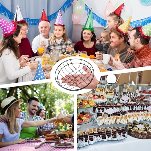 15 Pack 8 Inch Round Wire Bread Basket, Metal Fast Food Baskets with 50 Sheet...