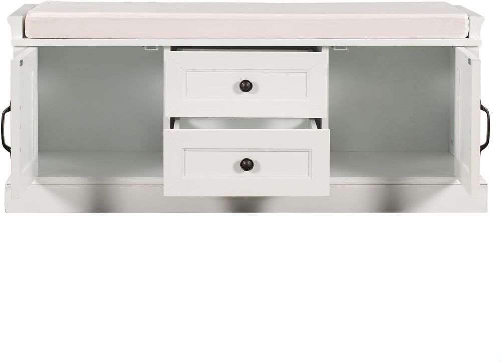 GDFStudio Rustic Storage Bench with 4 Doors 2 Draws Adjustable Shelves Remova...