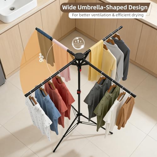 Clothes Drying Rack Foldable, Adjustable Height with Fold Button