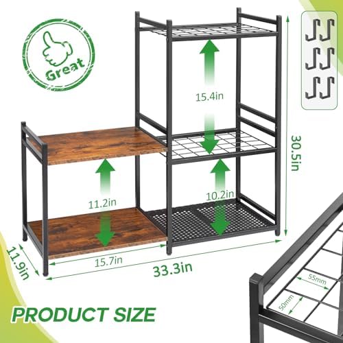 DAOUTIME Garage Tool Organizer with 2-tier Wooden Shelves, Yard Tool Organize...