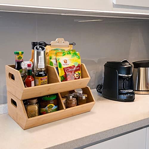 2 Set Bamboo Storage Bin, Pantry Organization and Storage Baskets, Kitchen Or...
