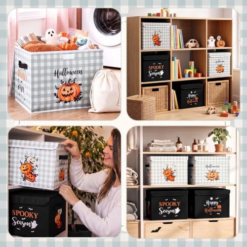 CHENGU 4 Pcs Black White Halloween Storage Bin with Lid and Carrying Handle