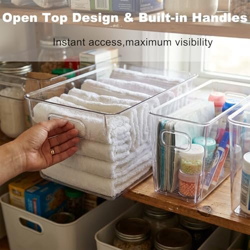 MOONEDGE 8 Pack Clear Plastic Storage Organizer Bins, 4 Large & 4 Narrow