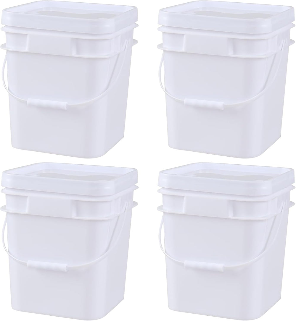 3 Gallon Plastic Square Storage Bucket, 4 Packs Food Grade Buckets with Lid, ...