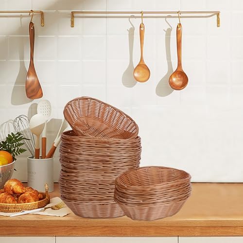23 Pack 9 Inches Oval Wicker Bread Basket, Woven Serving Basket, Wicker Fruit...