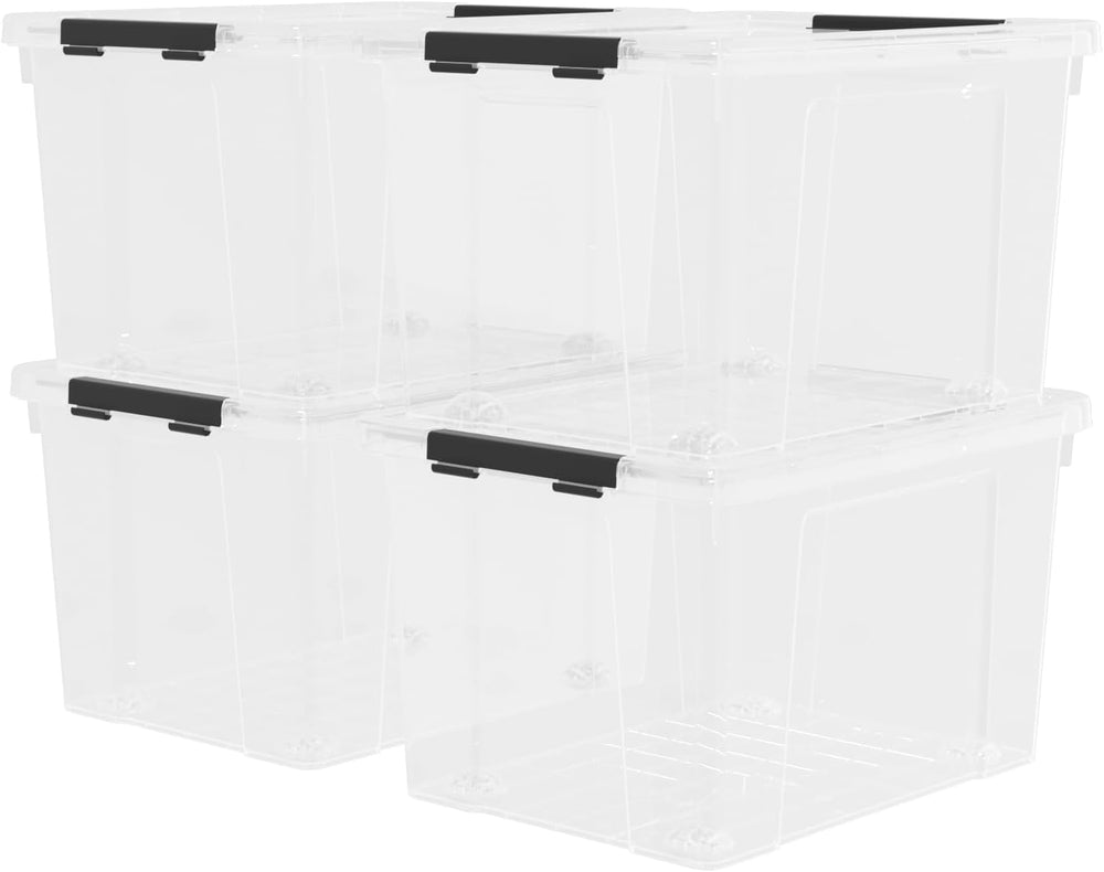 40 Quart Plastic Storage Bin with Lid, Clear Storage Tote Bin, Pack of 4