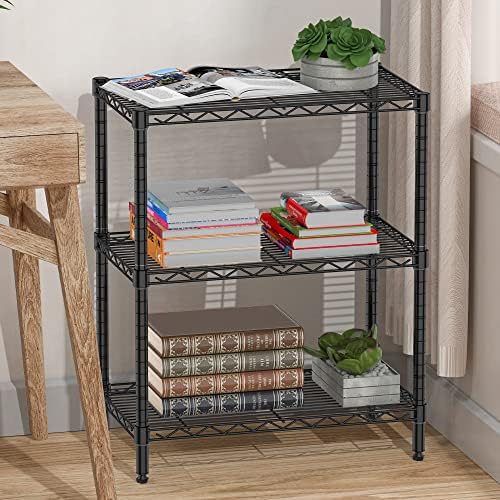 Folews 3-Tier Metal Storage Shelf, Adjustable Wire Shelving Unit, Black