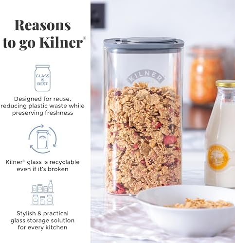 Kilner 3 Litre Glass Cereal Dispenser | Storage Jar with Airtight Glass &...