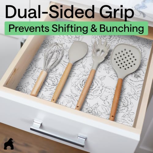 GORILLA GRIP Shelf Liner, Kitchen Drawer Protector, 12x240 Floral Gray