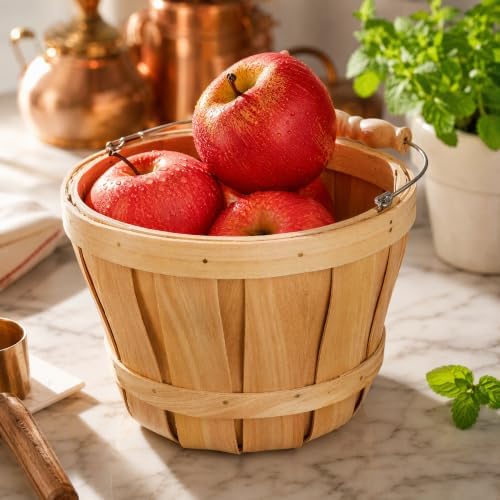 Okllen 2 Pack Round Wooden Baskets with Handle, Empty Wood Fruit Buckets, Eas...