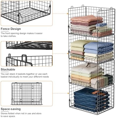 Jakyitvi 4-Tier Extra Height Stackable Closet Organizer – Foldable Storage Bi...