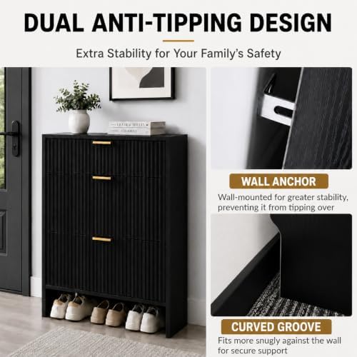 Narrow Wooden Shoe Cabinet for Entryway, Slim Entryway shoe storage cabinet