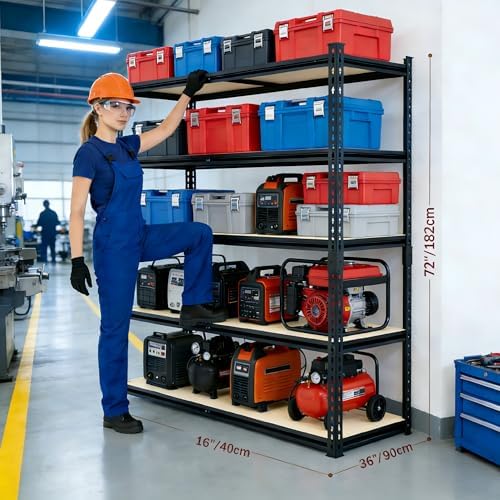 36.12"W: Father&I 5-Shelf-Storage-Rack Industrial Metal+Wood Garage/...