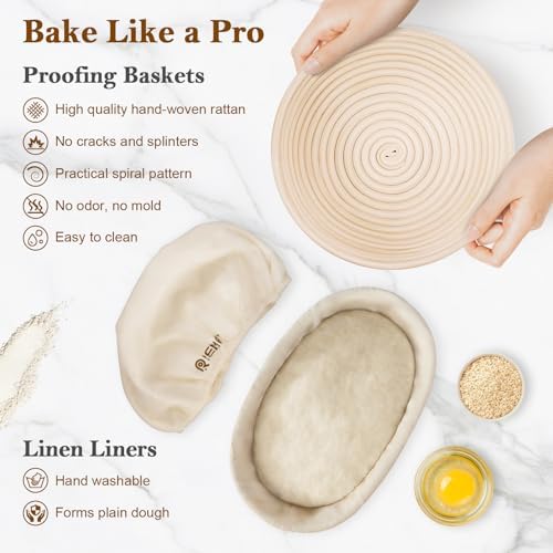 Sourdough Starter Kit with Banneton Bread Proofing Basket Set, 9" Round ...