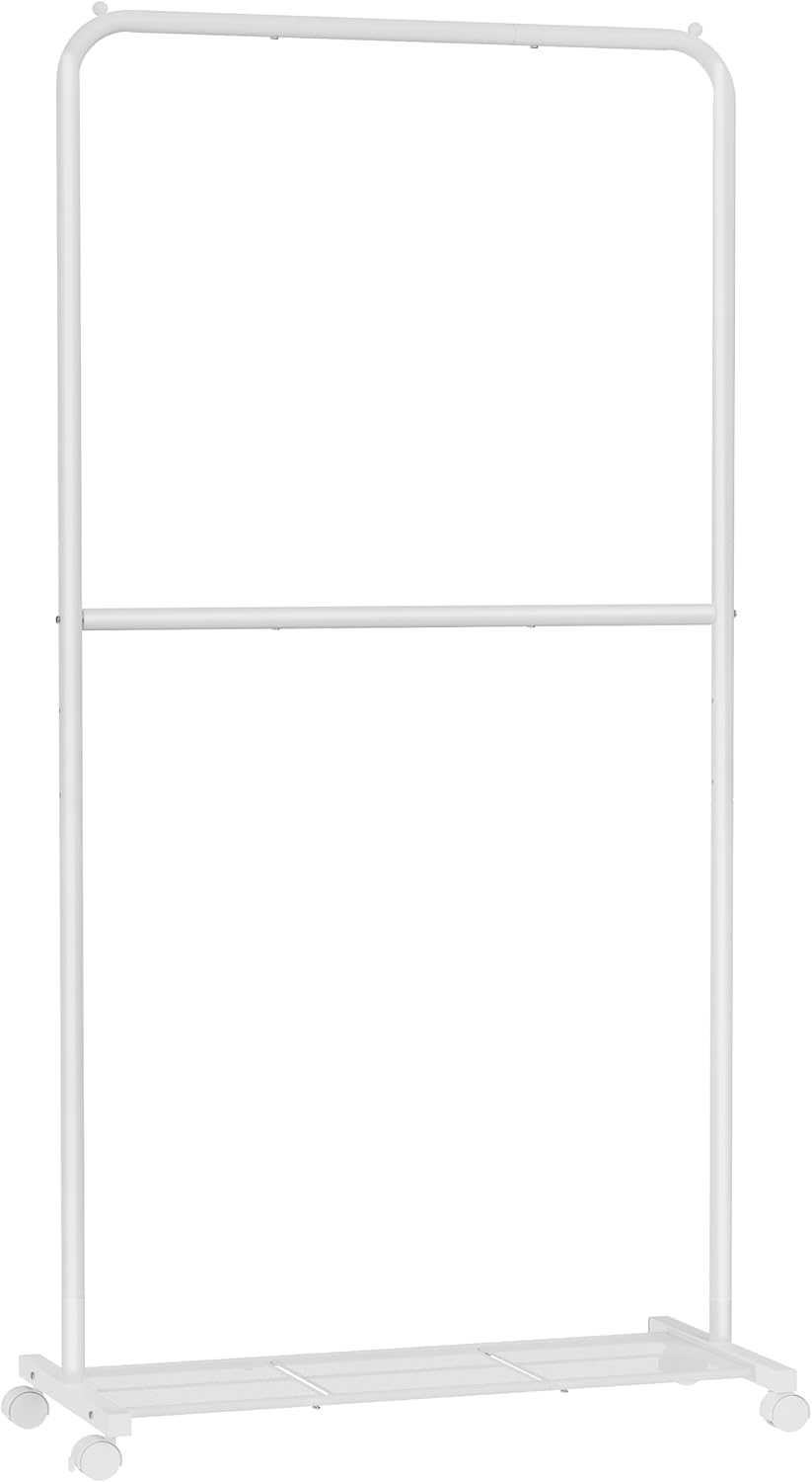 SONGMICS Clothes Rack with Wheels, Metal Garment Rack, Mesh Storage Shelf