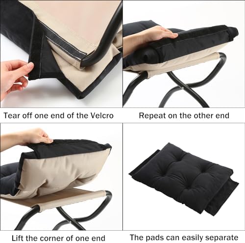 15" Upholstered Folding Foot Rest Stool with Foldable Metal Frame Black