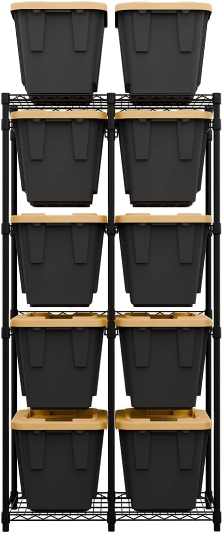SafeRacks Bin Storage Rack with 10 Bins, 12-Gal Totes, Black