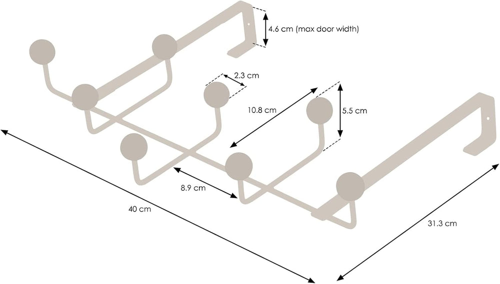 simplywire – Over Door Coat Rack – 8 Wooden Hooks - Black