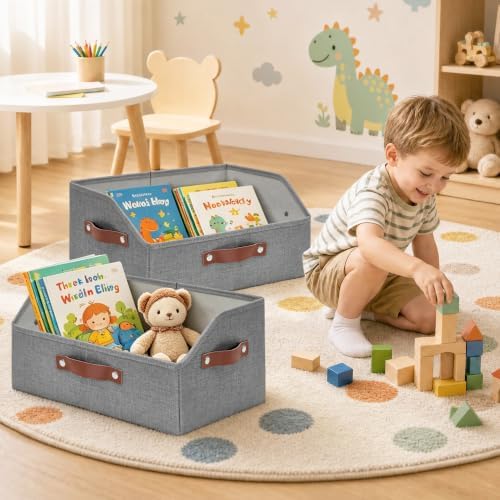 Bagnizer Closet Organizers and Storage, Linen Trapezoid Storage Bins with Han...