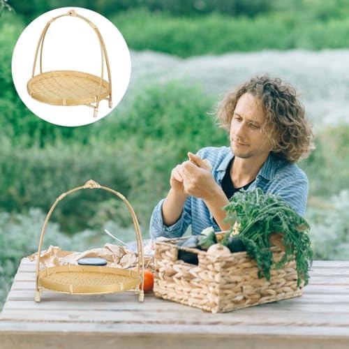 PRETYZOOM 3pcs Bamboo Food Serving Tray with Handle: 7.5 x 7.5 x 8.6 Inch Sha...