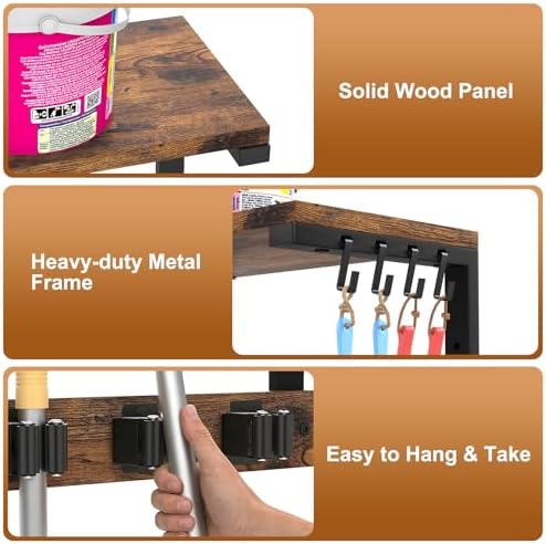 Housolution Wall Mount Broom Holder Hanger Laundry Room Storage Shelves
